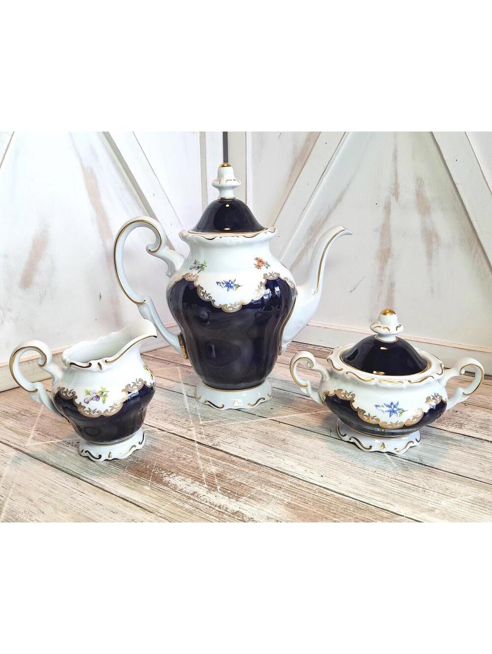 5pc Weimar Porcelain Echt Weimar Kobalt Teapot/Creamer/Sugar & Lids Germany